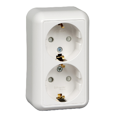 ПРИМА Розетка двойная наружная белая с заземлением и шторками 16А 250В