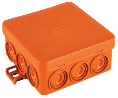 JBL085 Коробка огн. E110, о/п 85х85х38мм, без галогена, 12 вых., IP55, 2P, (0,15-6,0 мм²), цвет оранж. Экопласт
