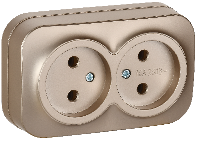 GLORY Розетка 2-местная для открытой установки без заземления без защитных шторок 10А РС22-2-ХШм шампань матовый IEK