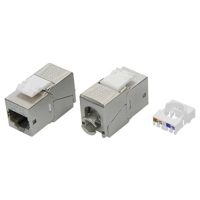 Модуль Keystone RJ45 CAT 5E экранированный (STP). 180 градусов. серебристый (упаковка 12 шт)