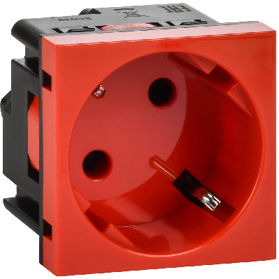 Розетка 45град с заземляющим контактом защитной шторкой и винтовым зажимом (2 модуля) красная