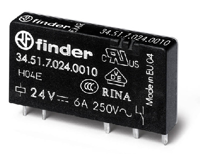 Реле ультратонкое электромеханическое, монтаж на печатную плату, 1CO 6A, контакты AgNi, катушка 24В DC (чувствит.), степень защиты RTII