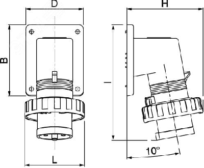 Вилка панельная с наклоном IP67 32А 3P+E+N 400В