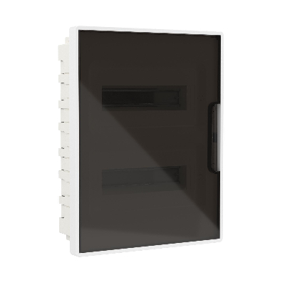 Щиток 24 мод встраиваемый FRAME ЩРв-П-24, белый, с тонированной дверцей, с 4 шинами PEN (2шт на 8 отв. и 2шт на 6 отв.) F24B1WD DKC