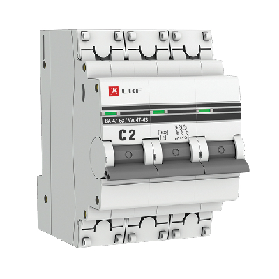 Выключатель автоматический трехполюсный 2А С ВА47-63 4.5кА PROxima