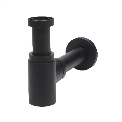Сифон LINEIS MINI для раковины 1'1/4x32 без выпуска с отводом и декоративной розеткой, черный матовый, латунь