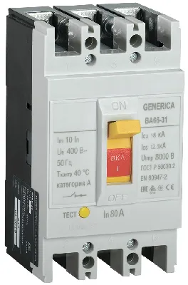 Выключатель автоматический ВА66-31 3Р 80А 18кА GENERICA