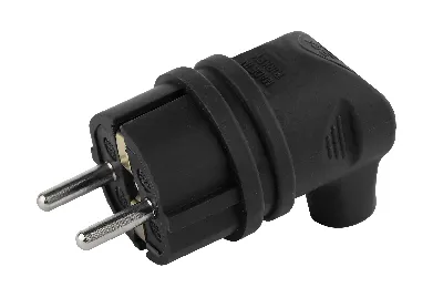 Вилка каучуковая с/з 90град с кольцом 16A IP44 черная V9-B-IP44
