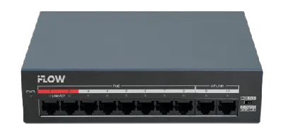 Коммутатор неуправляемый 8x100Мбит/с (RJ45 с PoE) , 2x100Мбит/с (RJ45) 60Вт