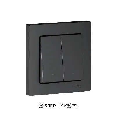 ATLASDESIGN SMART 2-кл. ВЫКЛЮЧАТЕЛЬ с подсв., Zigbee, сх.5, L+N, 10А, мех., КАРБОН