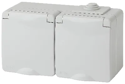 Розетка 2х2P+E гориз. IP65, 16A-250В, ОУ, Эра Эксперт, серый, 11-2603-03