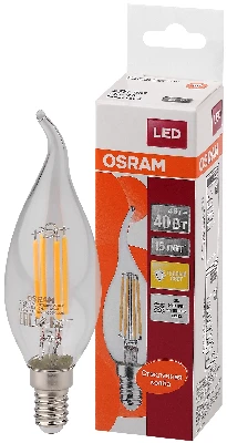 Лампа светодиодная LED 4Вт Е14 FILAMENT CLBA40, тепло-бел, прозр.свеча на ветру OSRAM